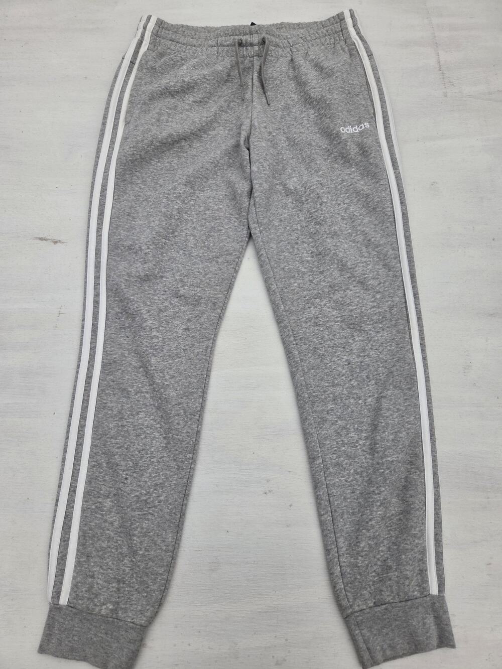 Adidas Tapered Cuff Youth Sz M 12-14 Gray White 3 Stripe Joggers Sweatpants